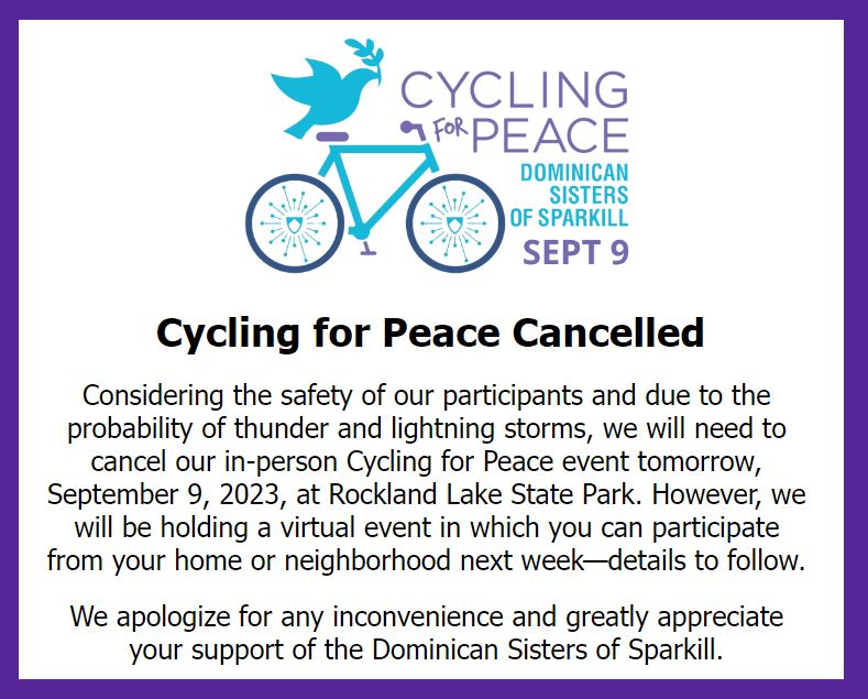 Cycling for Peace Cancellation Notice