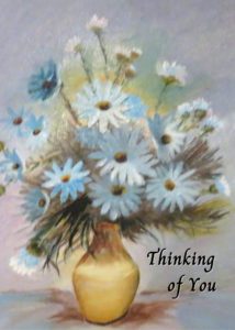 Potted blue flowers prayer card