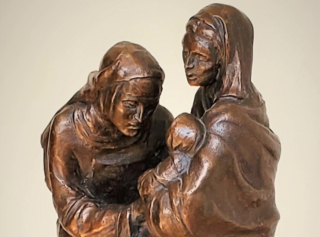 Mother Thorpe with mother and child statue